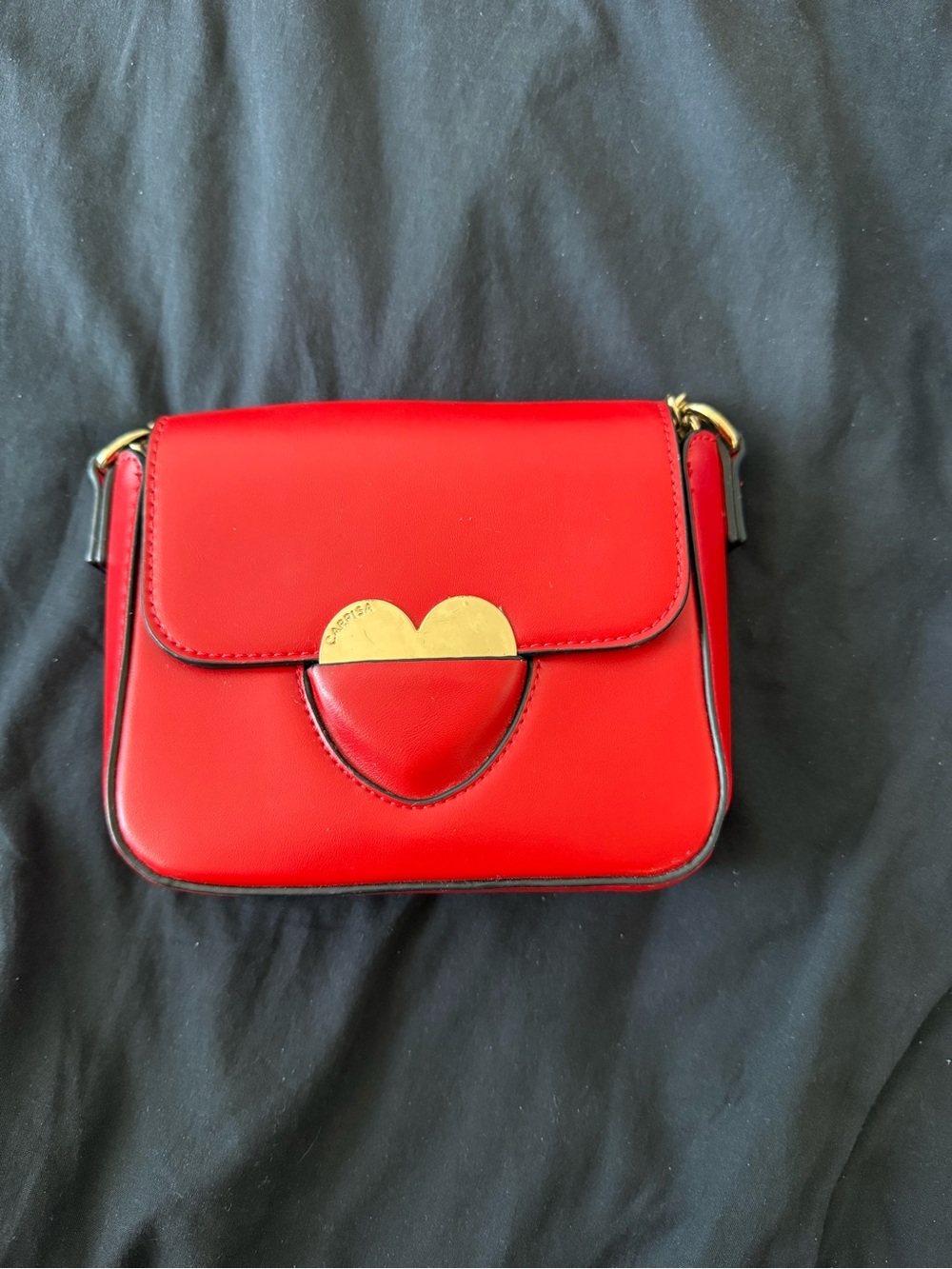 Leather-like, Red Crossbody with Gold Heart Accent